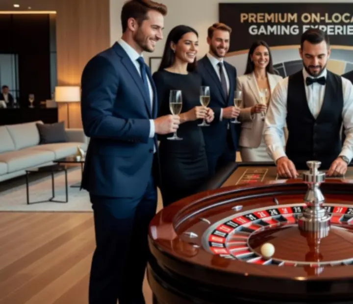 Mobilne kasyno z kręcącą się ruletką na evencie firmowym