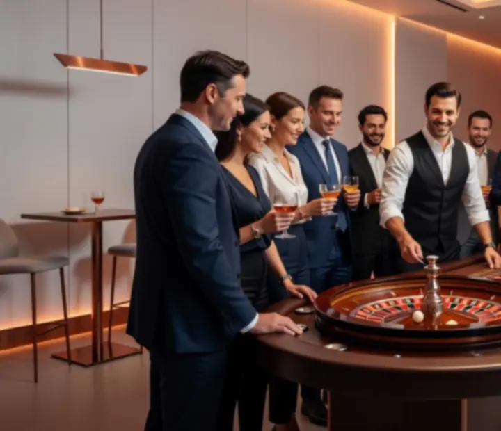 Kręcąca się ruletka podczas eleganckiej gali firmowej.