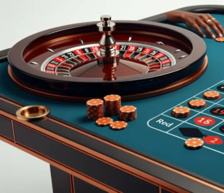 Premium stół ruletkowy z oświetleniem eventowym i profesjonalnym wyposażeniem casino night.